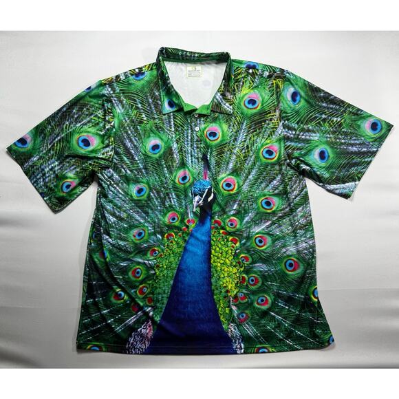 Obnoxious Golf Men's Short Sleeve Peacock Graphic Print Golf Polo Shirt - 4XL - Picture 1 of 3